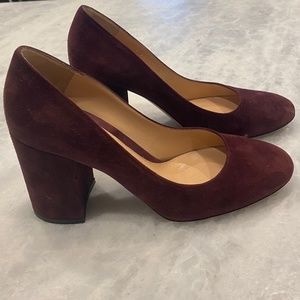 Gianvito Rossi Suede Block Heel Pump-Burgundy 38